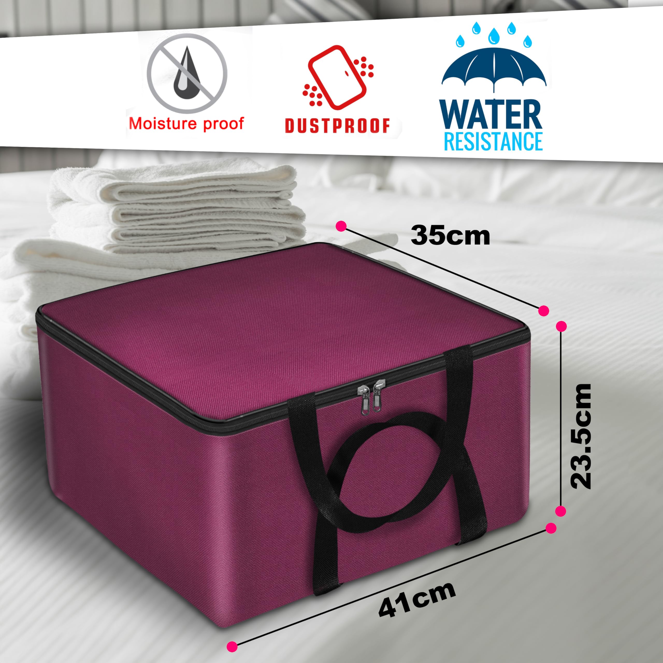 Storite Non-Woven 5 Pack Nonwoven Mini Storage Bag Cloth Organizer With Zippered Closure And Handle (41X35X23.5 Cm, Magenta) Rec